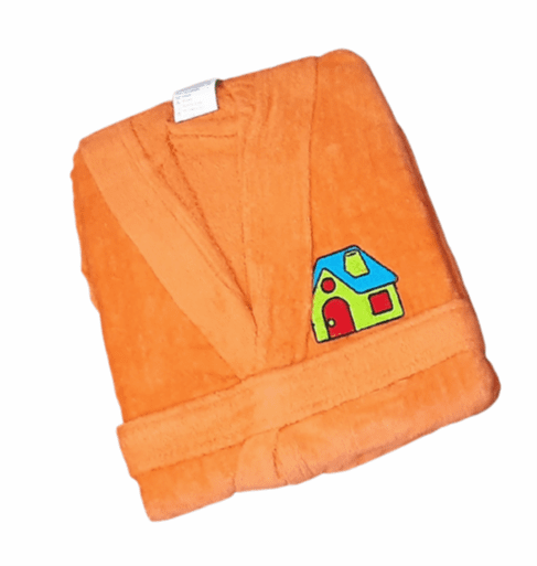 Albornoz infantil terciopelo naranja com capucha. Talla 6 - 1