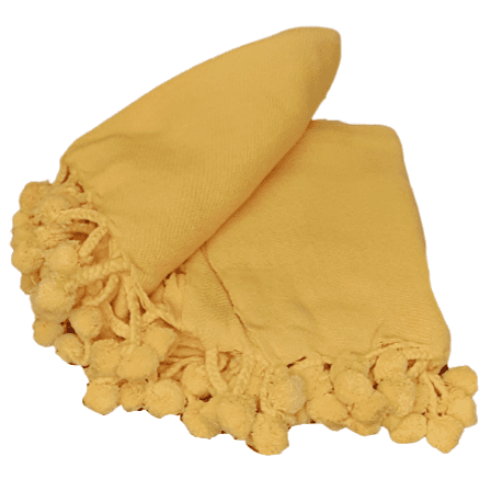 Colcha multiusos amarilla con madroños. Cama 90 - 1