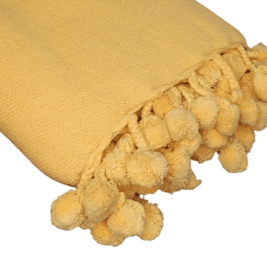 Colcha multiusos amarilla con madroños. Cama 90 - 2