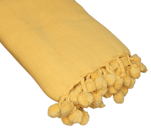 Colcha multiusos amarilla con madroños. Cama 90 - 3