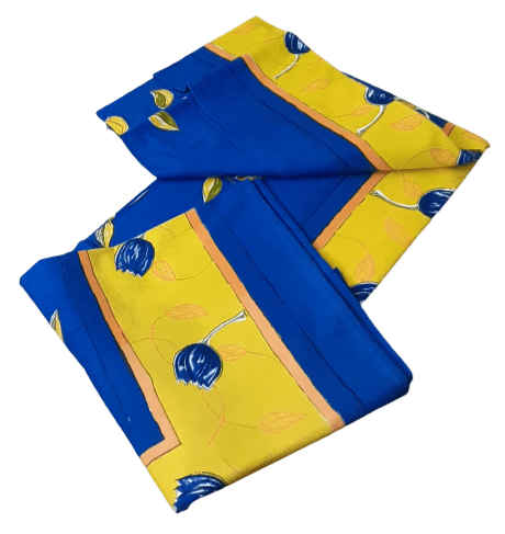 Colcha India multiusos azulón flores amarillo.  173 x 260