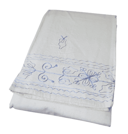 Colcha multiusos cruda bordados azul. Cama 90 - 1