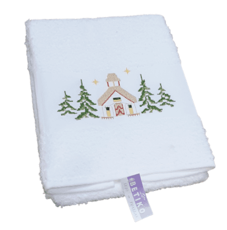 Toalla de lavabo punto de cruz casita