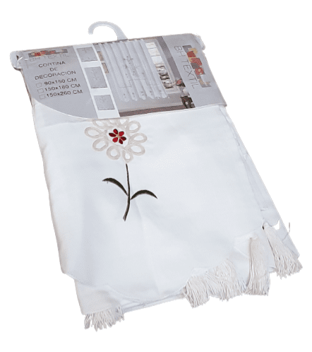 Cortina bordada flor roja
