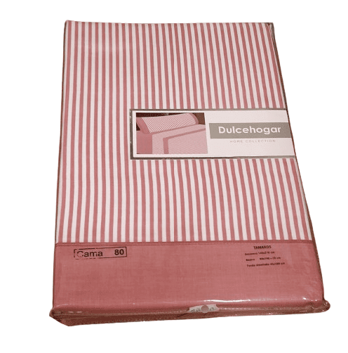 Juego de sábanas de rayitas rosa rojizo cama 80