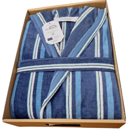 Albornoz azul rayitas blancas y turquesas - 2