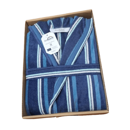 Albornoz azul rayitas blancas y turquesas - 4