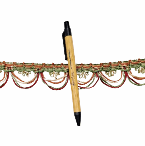 Pasamanería ondas verde con granate y beige - 1