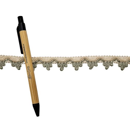 Pasamanería picos verde medio y beige