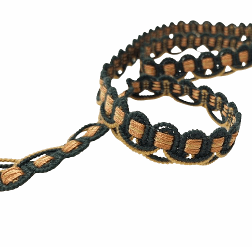 Galón algodón verde oscuro y naranja