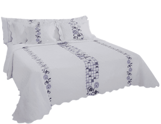 Colcha greca flores morada. CAMA 90