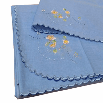 Sábanas azules bordadas florecitas. Cama 135 - 2