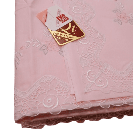 Sábanas rosas flores y organza bordada. Cama 135 - 2