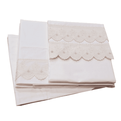 Sábanas beige bordada. Cama 135