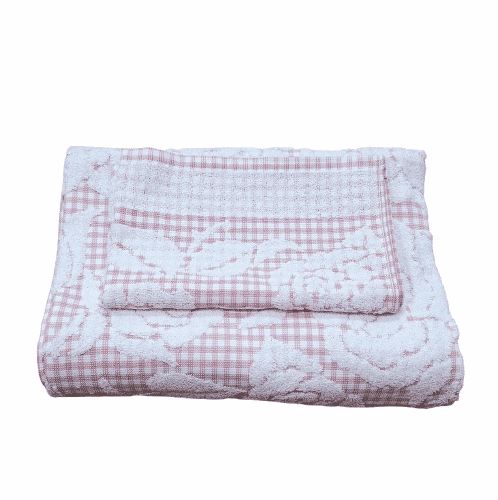 Juego de Toallas vichy rosa flor - 1