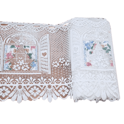 Tela bandó por metros encaje ventanas rosas 44 alto