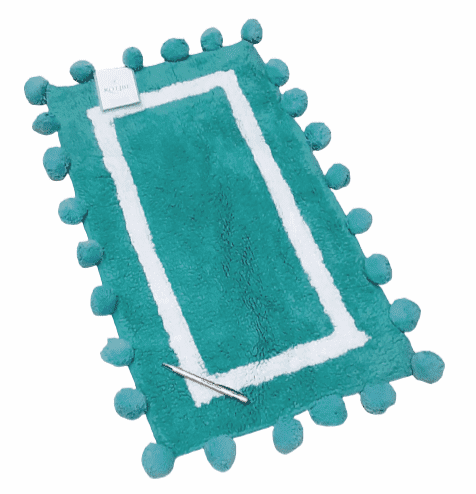 Alfombra de baño pompones turquesa - 1