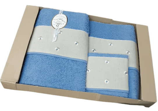 Juego de Toallas azul florecitas: 3 piezas