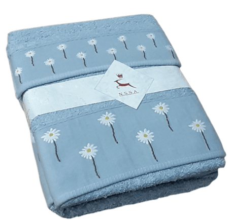 Juego Toallas azules margaritas. Baño, lavabo y tocador