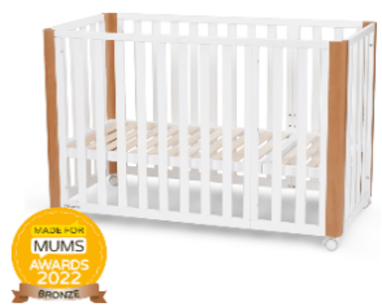 KINDERKRAFT KOYA WOODEN COT WITH PLAYPEN FUNCTION + MATTRESS WHITE