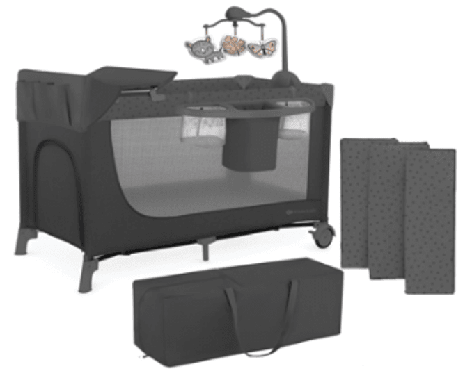 KINDERKRAFT JOY² TRAVEL COT WITH ACCESORIES DARK GREY - 