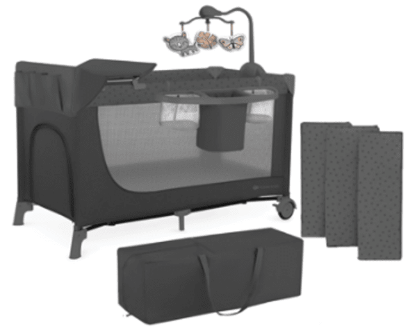 KINDERKRAFT JOY² TRAVEL COT WITH ACCESORIES DARK GREY