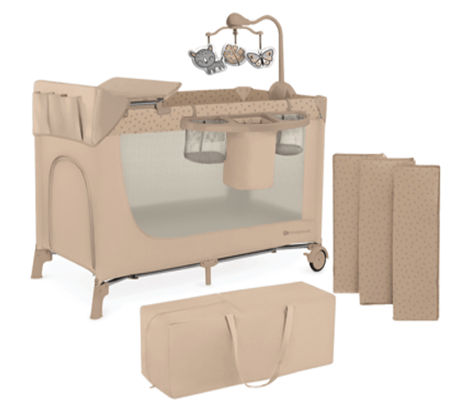 KINDERKRAFT JOY² TRAVEL COT WITH ACCESORIES BEIGE - 
