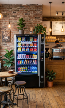 MAQUINA VENDING DE SNACKS Y BEBIDAS FRÍAS AZKOYEN MISTRAL PLUS H85 CON MONEDERO BILLETERO Y TARJETERO