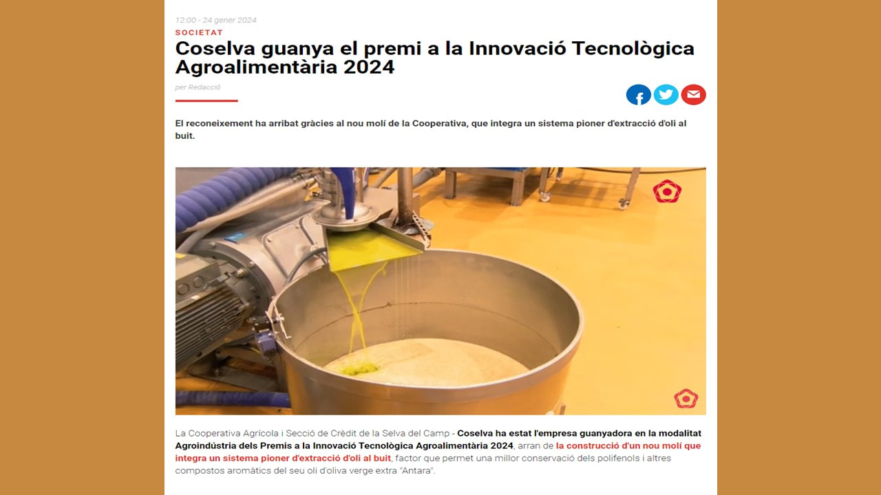 COSELVA S.C.C.L. HAS BEEN AWARDED IN "AWARDS FOR TECHNOLOGICAL INNOVATION IN AGRI-FOOD" - AWARDS P.I.T.A. 2024 -