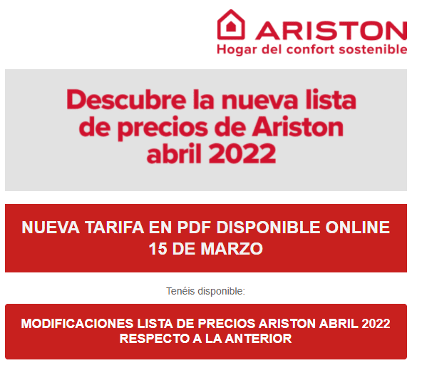 Tarifa Ariston 2022 / Marzo