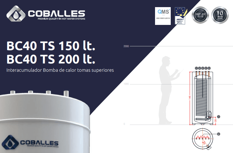 Interacumulador Coballes BC40 TS de 150 y 200L con tomas superiores - 10 años de garantía