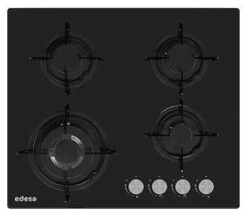 Placa de Gas Edesa EGG-6040 TI B en Cristal Negro de 60cm, con 4 Quemadores y 4 parillas independientes | Gas Butano