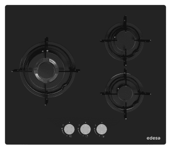 Placa de Gas Edesa EGG-6030 TI B en Cristal Negro de 60cm, con 3 Quemadores y 3 parrillas independientes | Gas Butano