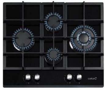 Placa de Gas Cata LCI 6031 X Cristal Negro | 60cm | 4 quemadores de Gas de Hierro fundido | Gas Natural| Encendido electrónico | Válvula de Seguridad