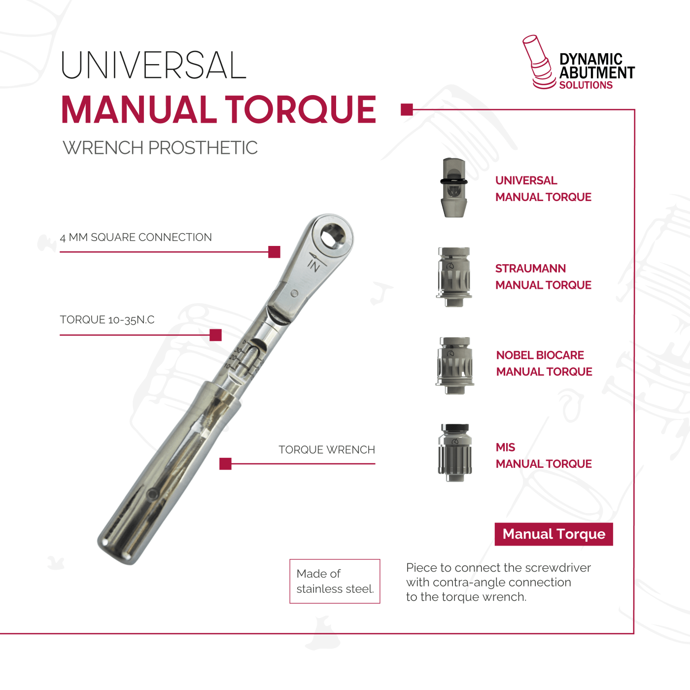 Universal manual torque wrench prosthetic