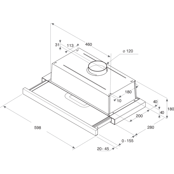 INDESIT H 461 IX.1/1 CAMPANA TELESCOPICA INOX 60CM 304M3/H D Luz LED - 3