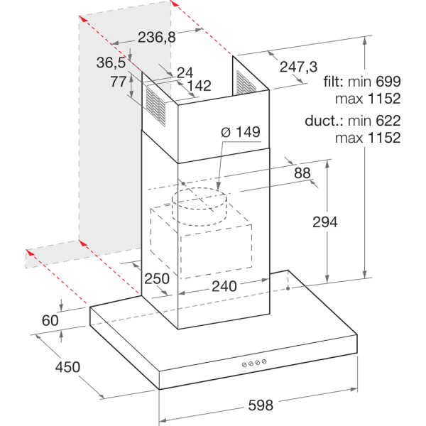 INDESIT IHBS 6.5 LM X CAMPANA INOX 60CM 432M3/H D Luz LED - 5
