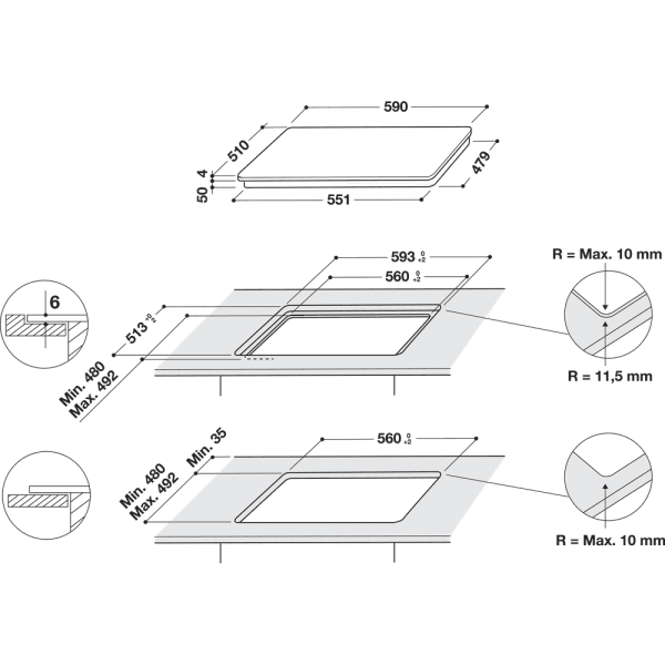 WHIRLPOOL WB Q4860 NE INDUCCION 60CM 3 ZONAS MAX 30CM 6th Sense - 11