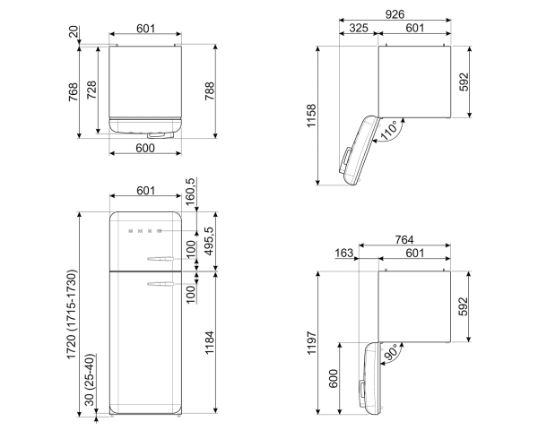 SMEG FAB30LBL5 FRIGORIFICO 2 PUERTAS NEGRO CICLICO NO FROST 172X60,1X72,8CM D 50's Style - 8
