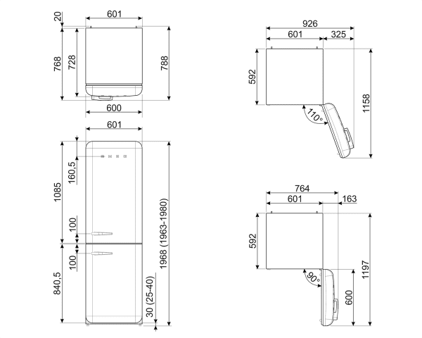 SMEG FAB32RLI5 COMBI PISTACHO NO FROST 196,8X60,1CM D 50's Style - 11