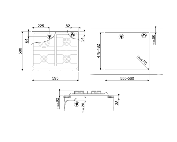 SMEG SR964XGH PLACA GAS INOX 4 FUEGOS 60CM Victoria - 2