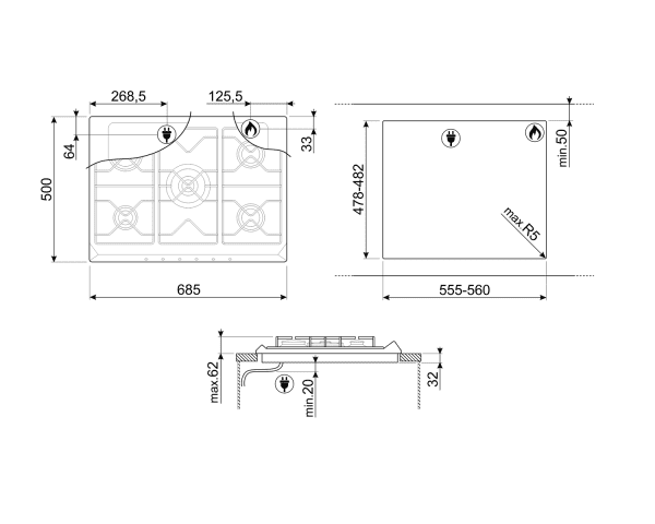 SMEG SRV876POGH PLACA GAS CREMA 5 FUEGOS 70/75CM Colonial - 3
