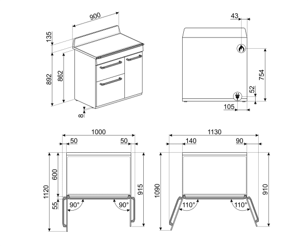 SMEG TR93P COCINA CREMA GAS 6 FUEGOS 90X60CM A VICTORIA VaporClean - 8