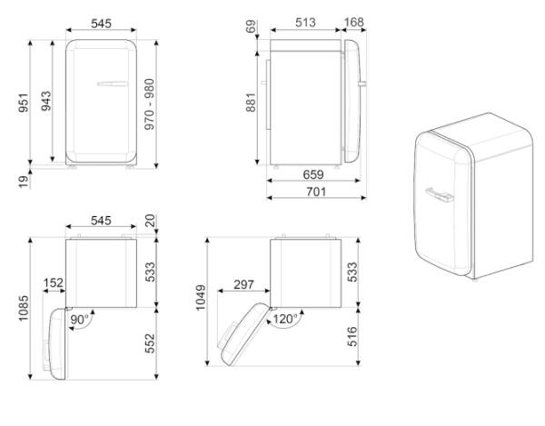 SMEG FAB10HLWH5 FRIGORIFICO BLANCO CICLICO 96X54,4X63,2CM E 50's Style - 7