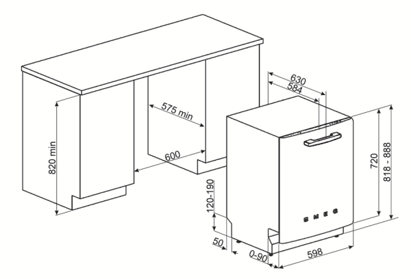 SMEG STFABCR3 LAVAVAJILLAS INTEGRABLE CREMA 60CM 13 SERVICIOS 44 dB B 50's Style - 6