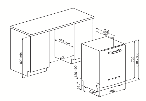 SMEG STFABCR3 LAVAVAJILLAS INTEGRABLE CREMA 60CM 13 SERVICIOS 44 dB B 50's Style (duplicate) - 10