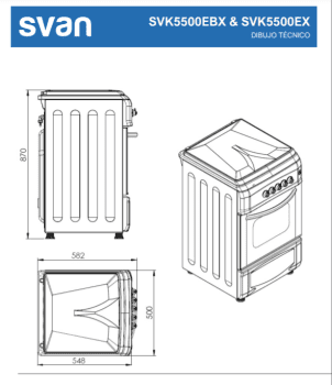Cocina Svan SVK5500EBX Blanca | 4 Fuegos de Gas | Horno electrico con 4 programas | Clase A - 2