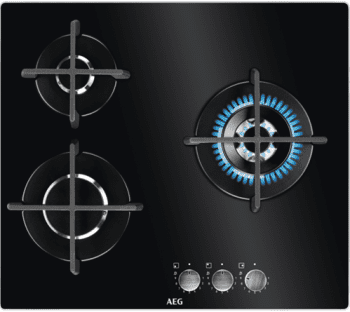 Placa de Gas AEG HKB63320NB Cristal Negro | 60 cm | 3 quemadores SpeedBurner (1 quemador Wok)