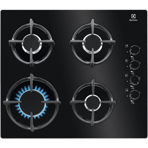 Placa de Gas Electrolux KGG6407K Cristal Negro | 60cm | 4 Quemadores SpeedBurner | 1 Quemador Wok | Encendido Automático