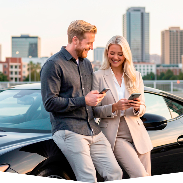 Hombre y mujer al lado coche